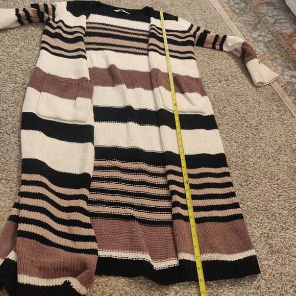 Davi & Dani Women's Cardigan Duster Sweater Neutral Stripe Size M. - Picture 6 of 6
